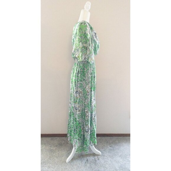 Le Ragazze Green Floral Maxi Dress Made In Italy Silk Blend - Picture 5 of 16